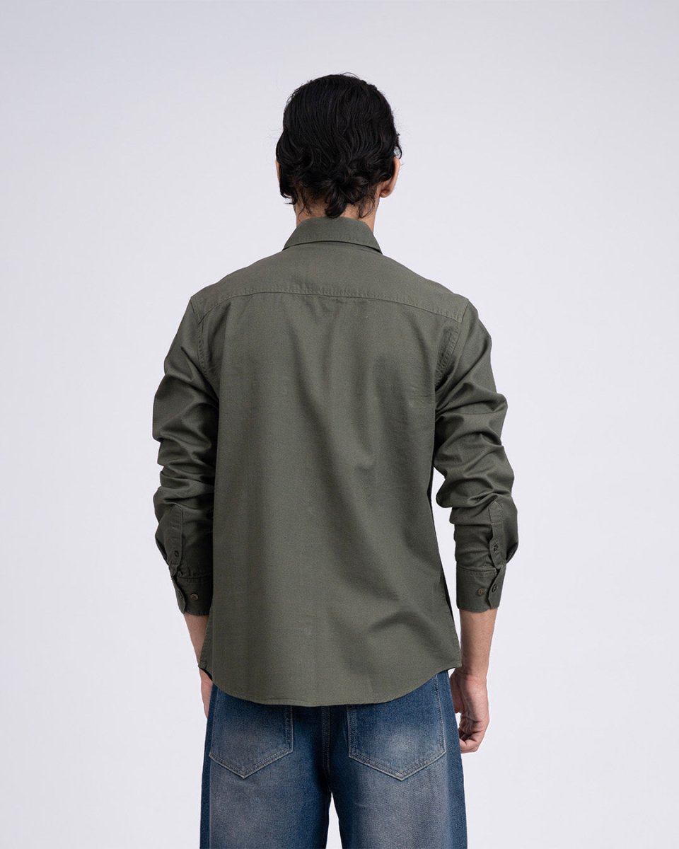 TAILORAEDGE Classic Cotton Cargo Shirt In Olive