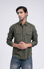 TAILORAEDGE Classic Cotton Cargo Shirt In Olive