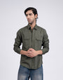 TAILORAEDGE Classic Cotton Cargo Shirt In Olive