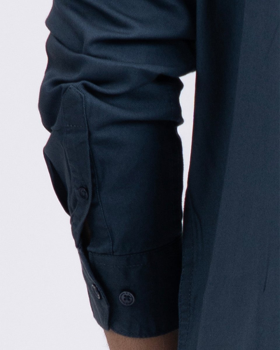 TAILORAEDGE Classic Cotton Cargo Shirt In Stone Blue