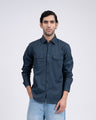 TAILORAEDGE Classic Cotton Cargo Shirt In Stone Blue
