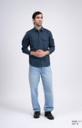 TAILORAEDGE Classic Cotton Cargo Shirt In Stone Blue
