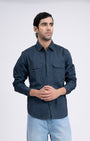 TAILORAEDGE Classic Cotton Cargo Shirt In Stone Blue