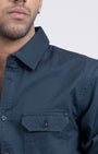 TAILORAEDGE Classic Cotton Cargo Shirt In Stone Blue