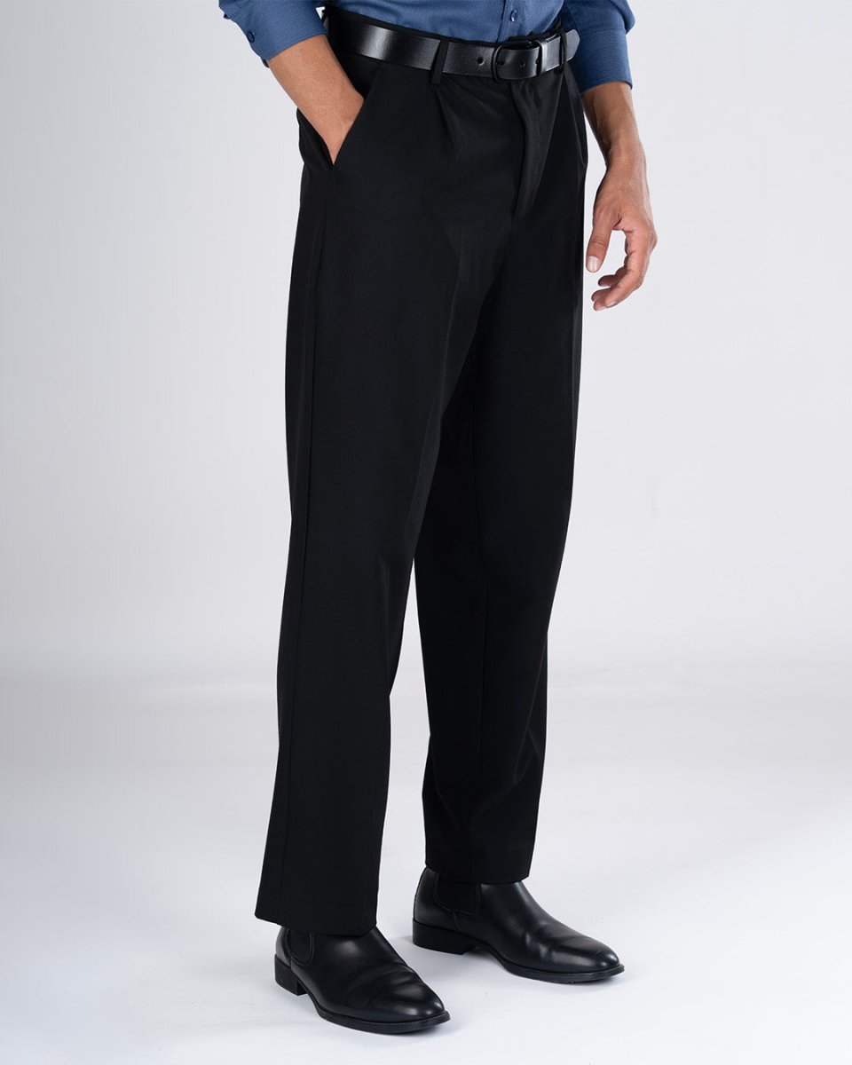 TAILORAEDGE Classic Easy Iron Relaxed Trousers In Black