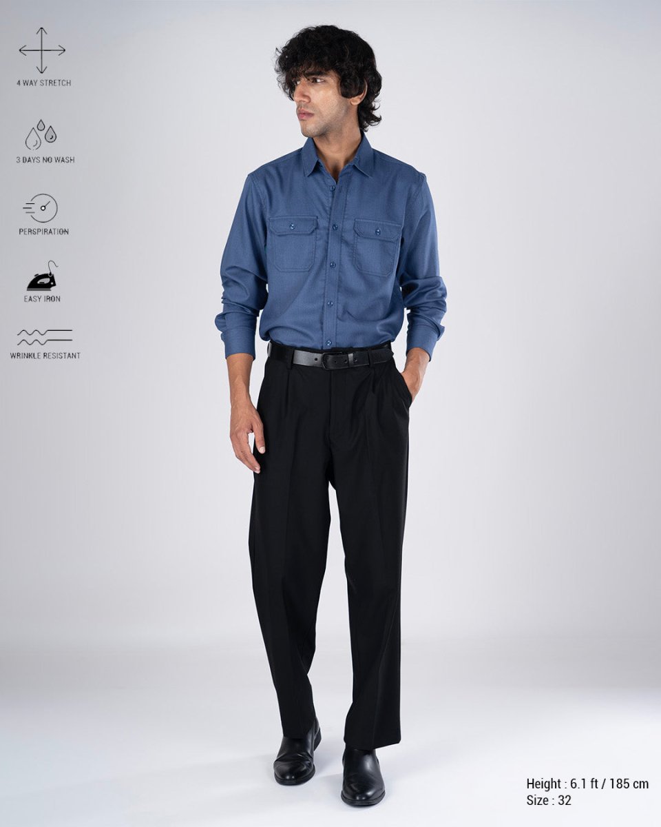 TAILORAEDGE Classic Easy Iron Relaxed Trousers In Black
