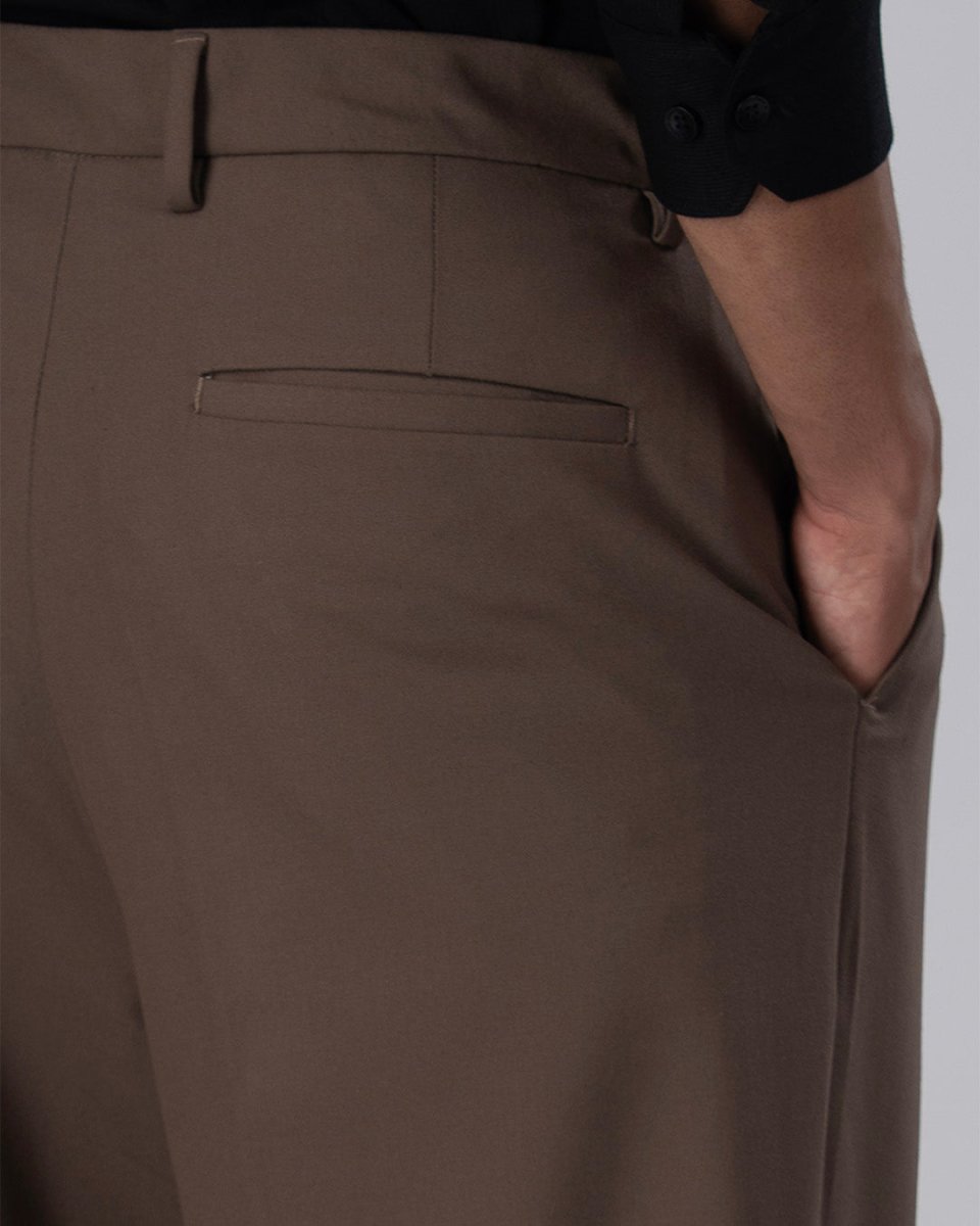 TAILORAEDGE Classic Easy Iron Relaxed Trousers In Cocoa