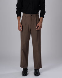 TAILORAEDGE Classic Easy Iron Relaxed Trousers In Cocoa