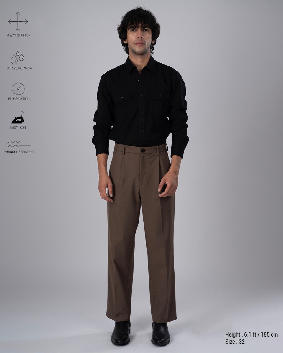 TAILORAEDGE Classic Easy Iron Relaxed Trousers In Cocoa