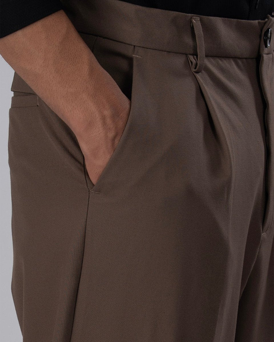TAILORAEDGE Classic Easy Iron Relaxed Trousers In Cocoa