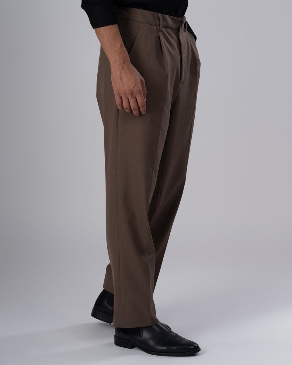 TAILORAEDGE Classic Easy Iron Relaxed Trousers In Cocoa