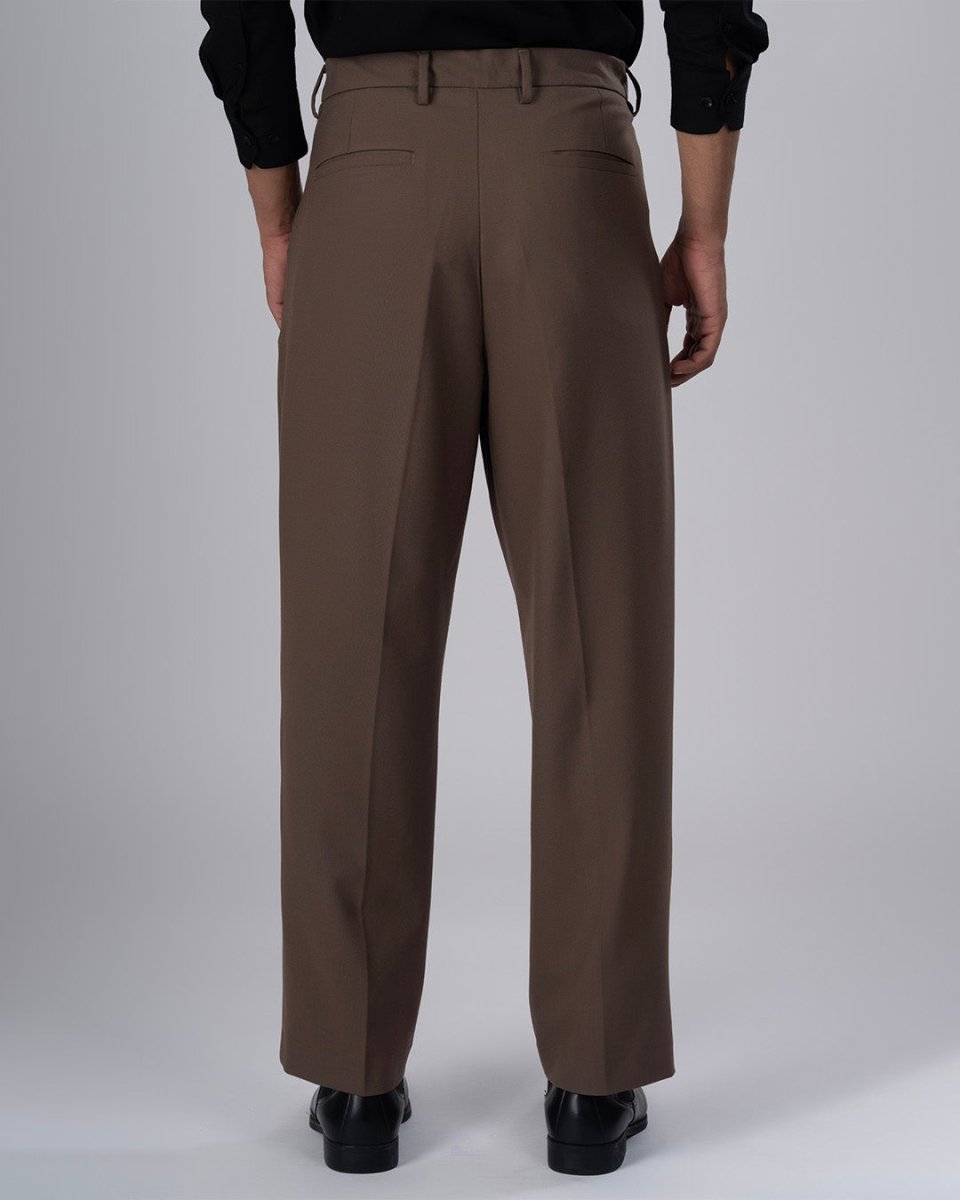 TAILORAEDGE Classic Easy Iron Relaxed Trousers In Cocoa
