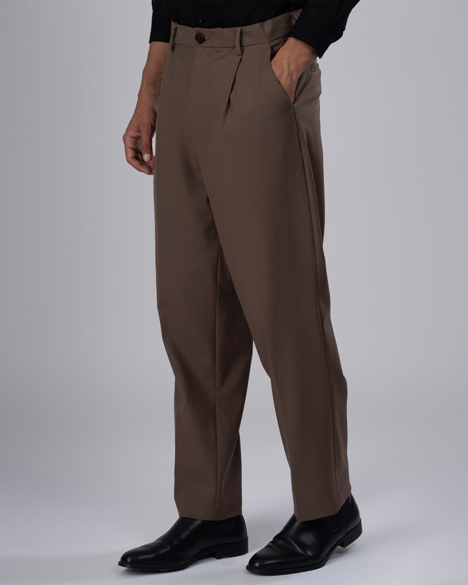 TAILORAEDGE Classic Easy Iron Relaxed Trousers In Cocoa