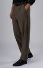 TAILORAEDGE Classic Easy Iron Relaxed Trousers In Fur Brown