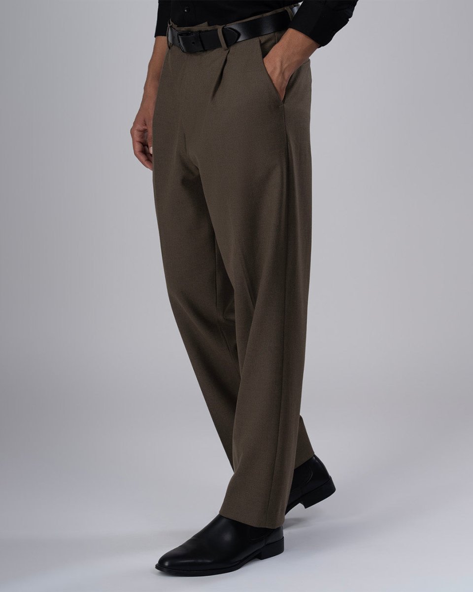TAILORAEDGE Classic Easy Iron Relaxed Trousers In Fur Brown