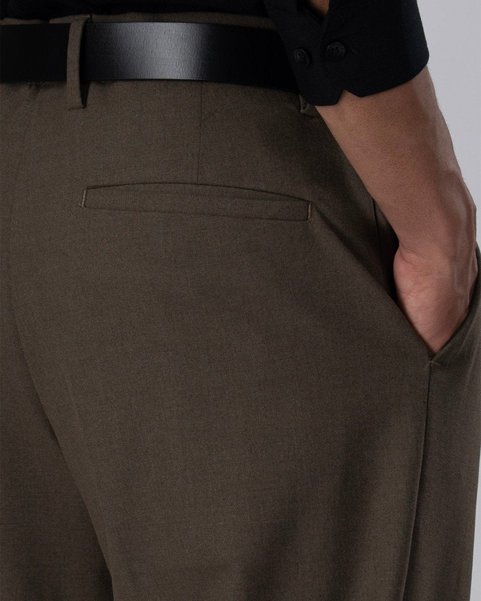 TAILORAEDGE Classic Easy Iron Relaxed Trousers In Fur Brown