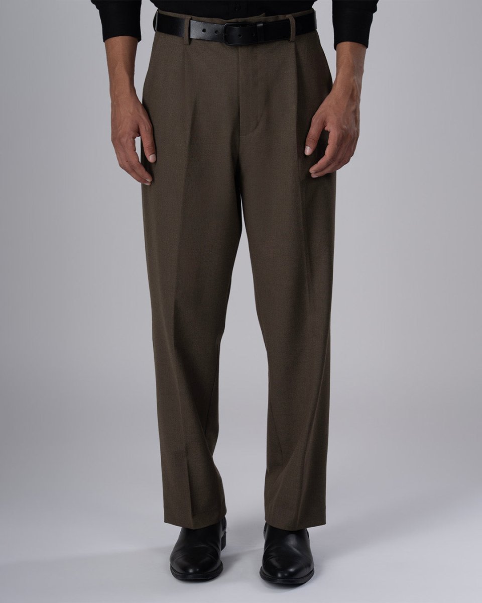 TAILORAEDGE Classic Easy Iron Relaxed Trousers In Fur Brown