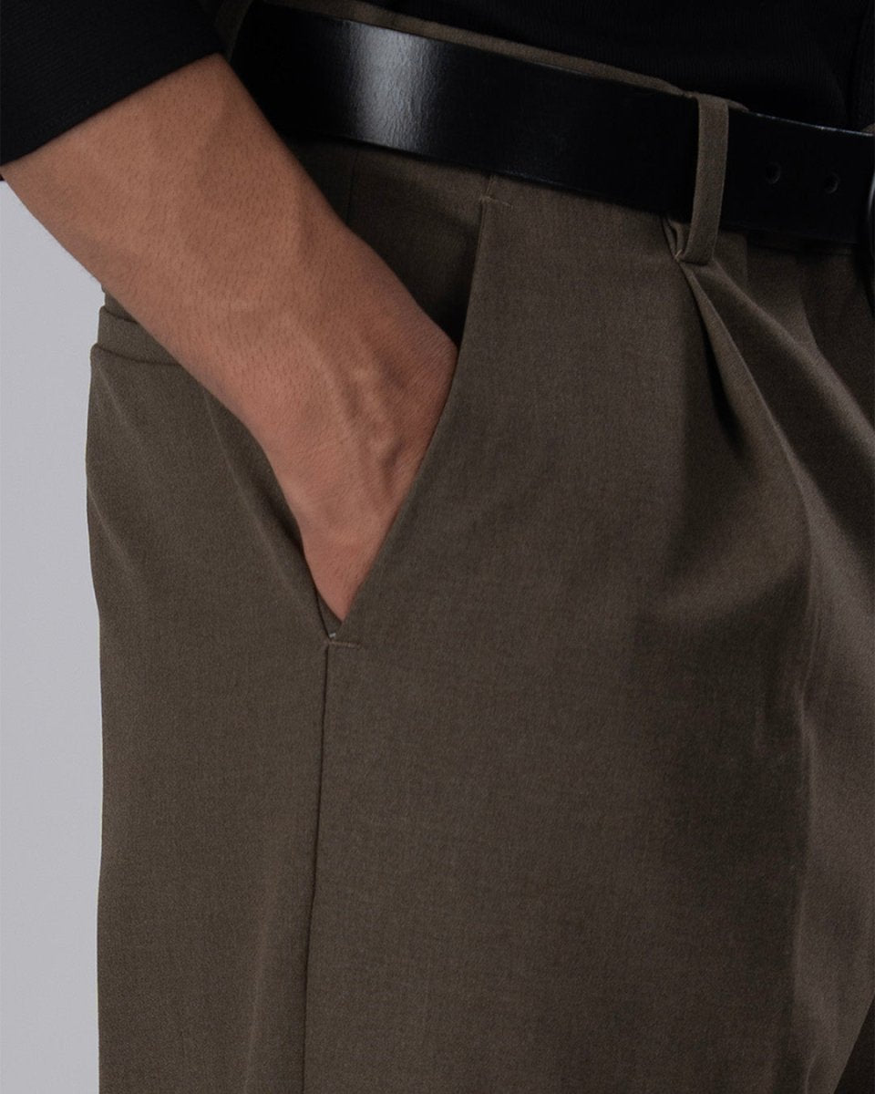 TAILORAEDGE Classic Easy Iron Relaxed Trousers In Fur Brown