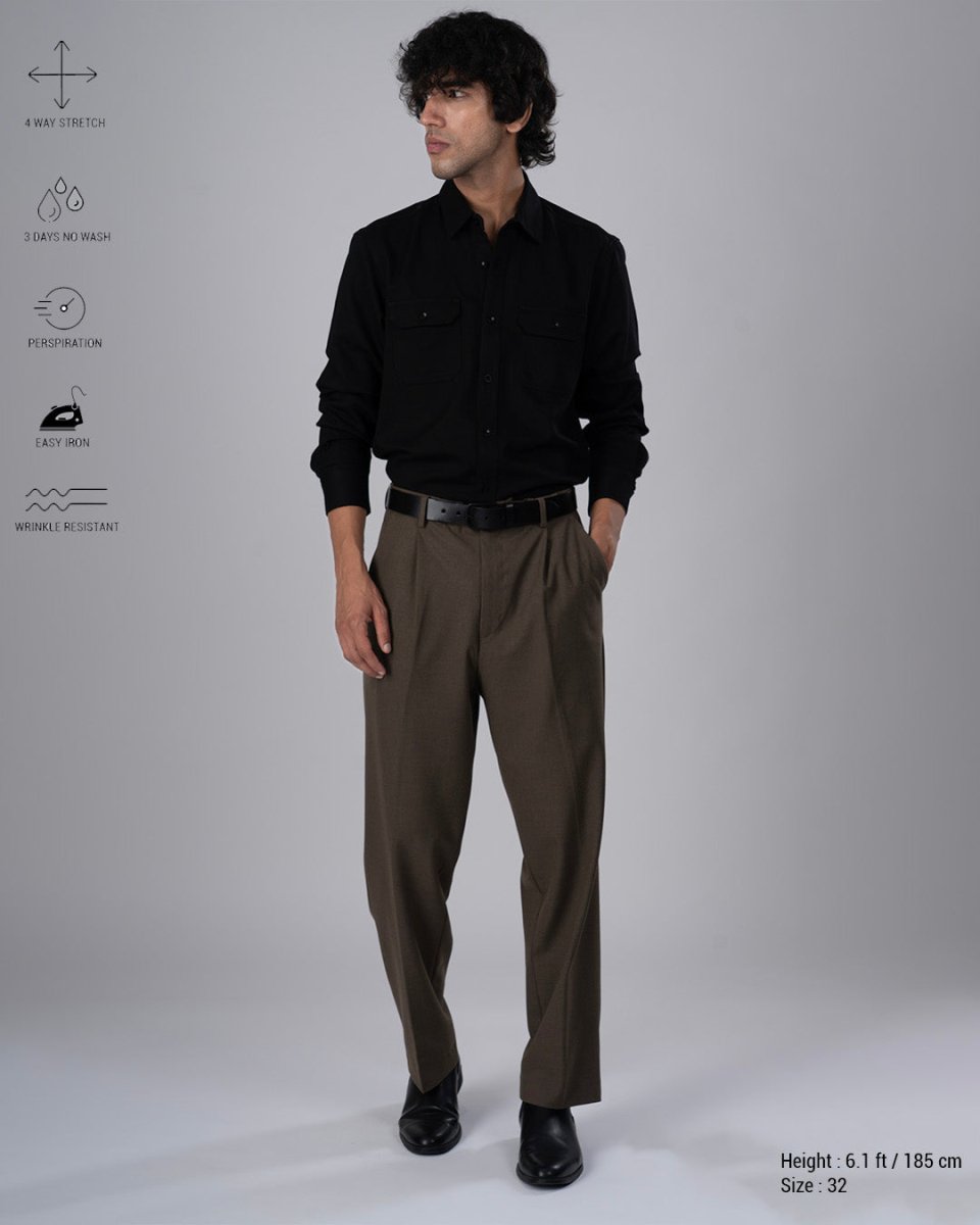 TAILORAEDGE Classic Easy Iron Relaxed Trousers In Fur Brown