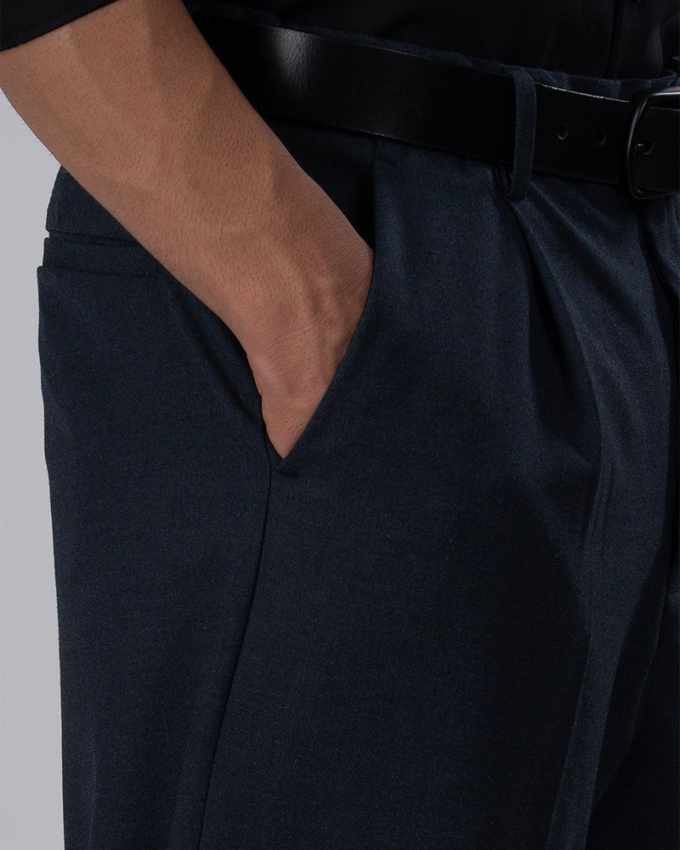 TAILORAEDGE Classic Easy Iron Relaxed Trousers In Navy