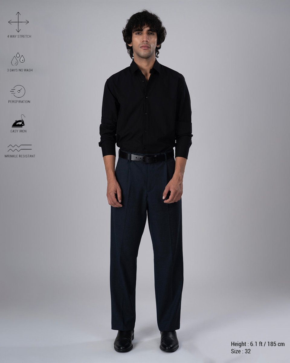 TAILORAEDGE Classic Easy Iron Relaxed Trousers In Navy