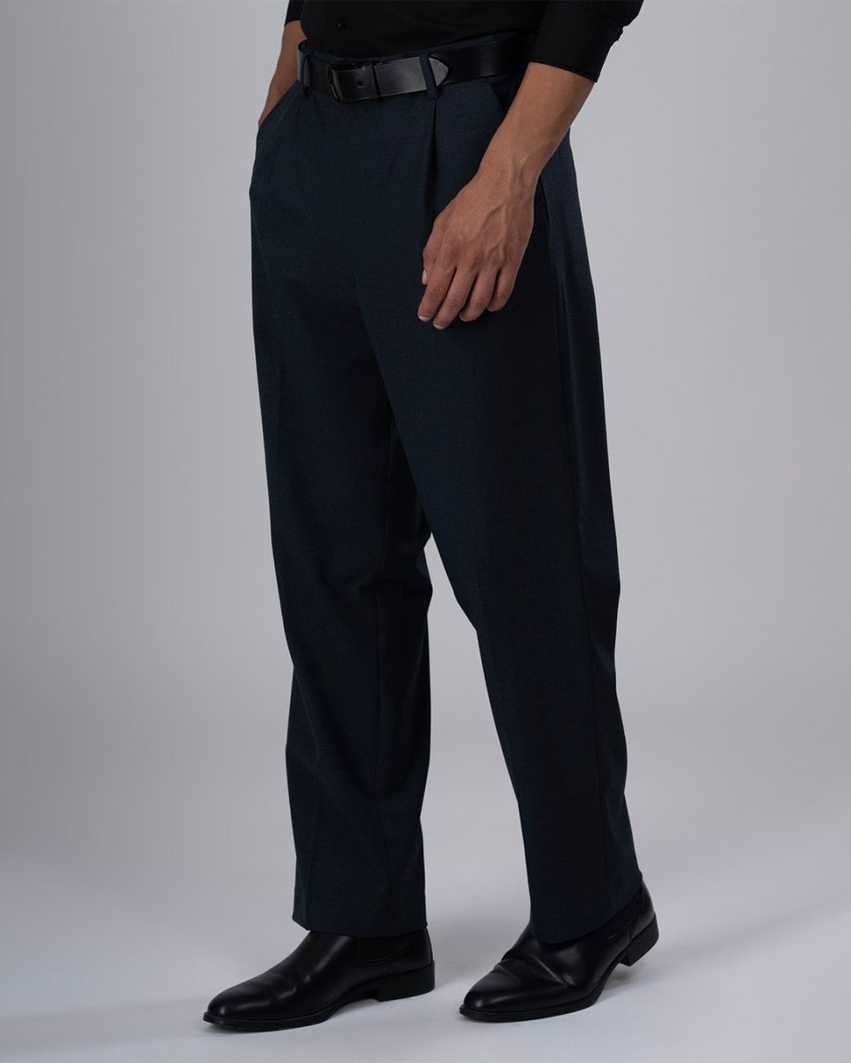 TAILORAEDGE Classic Easy Iron Relaxed Trousers In Navy