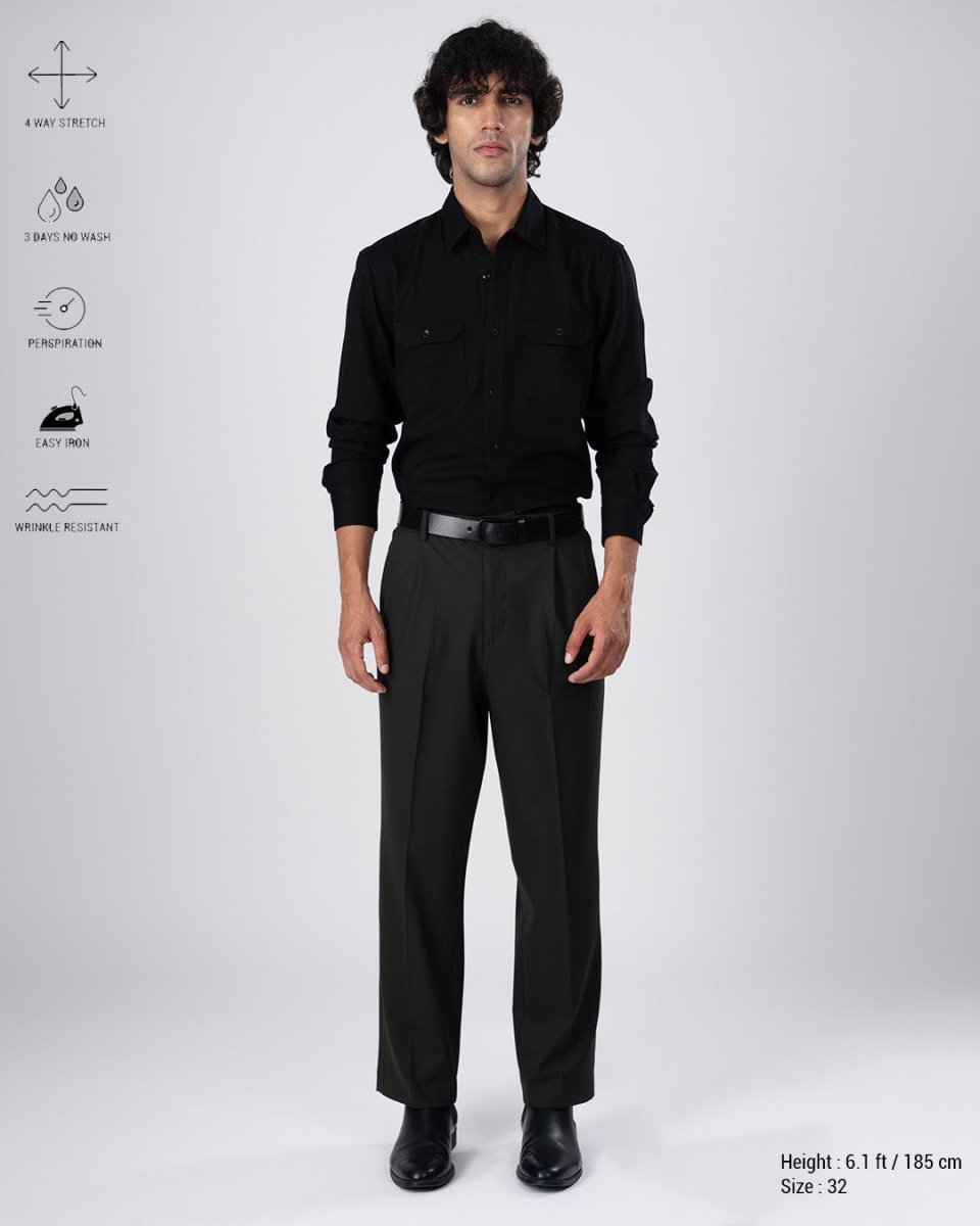 TAILORAEDGE Classic Easy Iron Relaxed Trousers In Olive