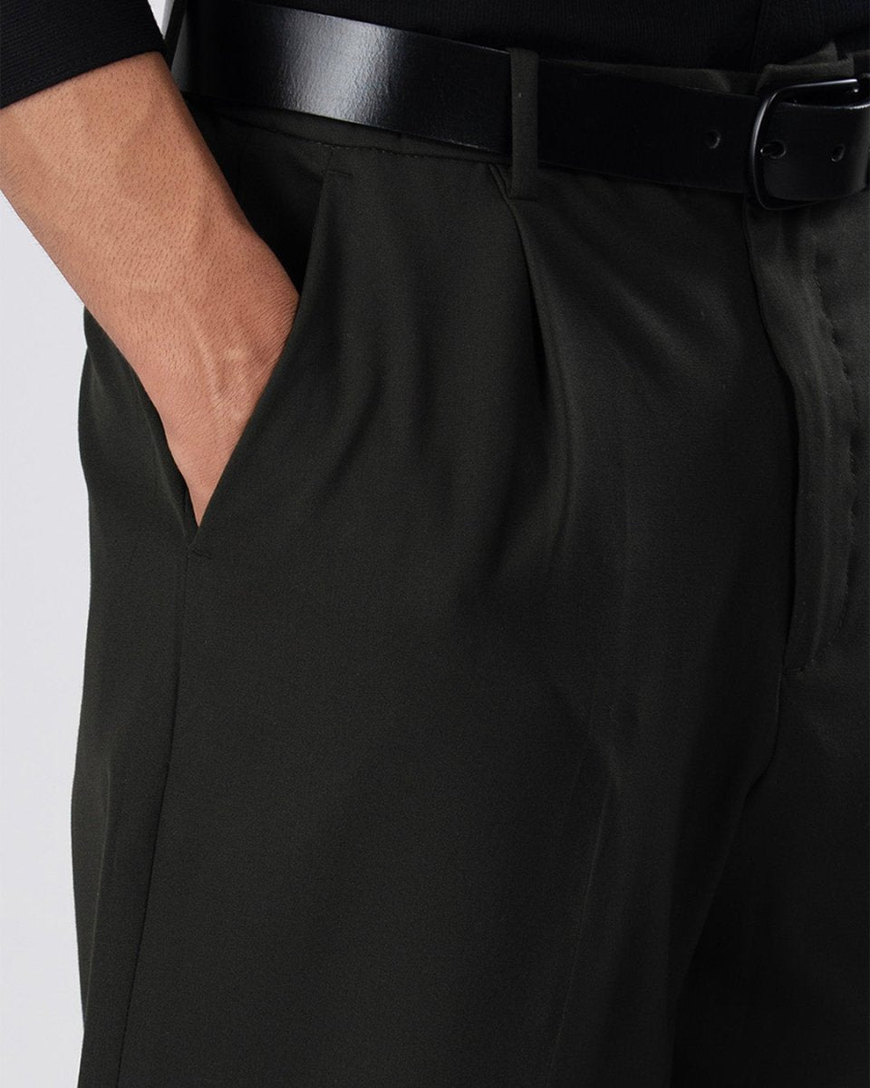 TAILORAEDGE Classic Easy Iron Relaxed Trousers In Olive