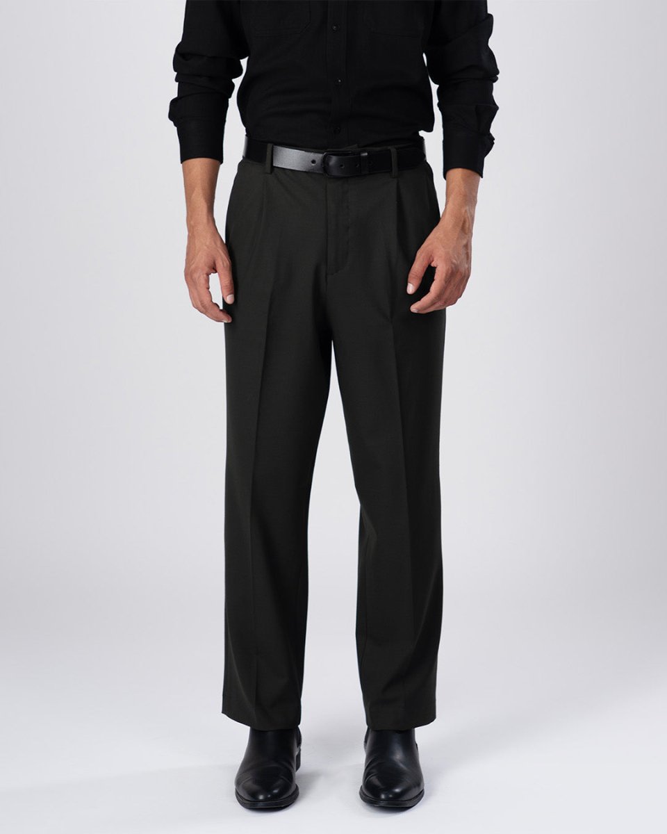 TAILORAEDGE Classic Easy Iron Relaxed Trousers In Olive