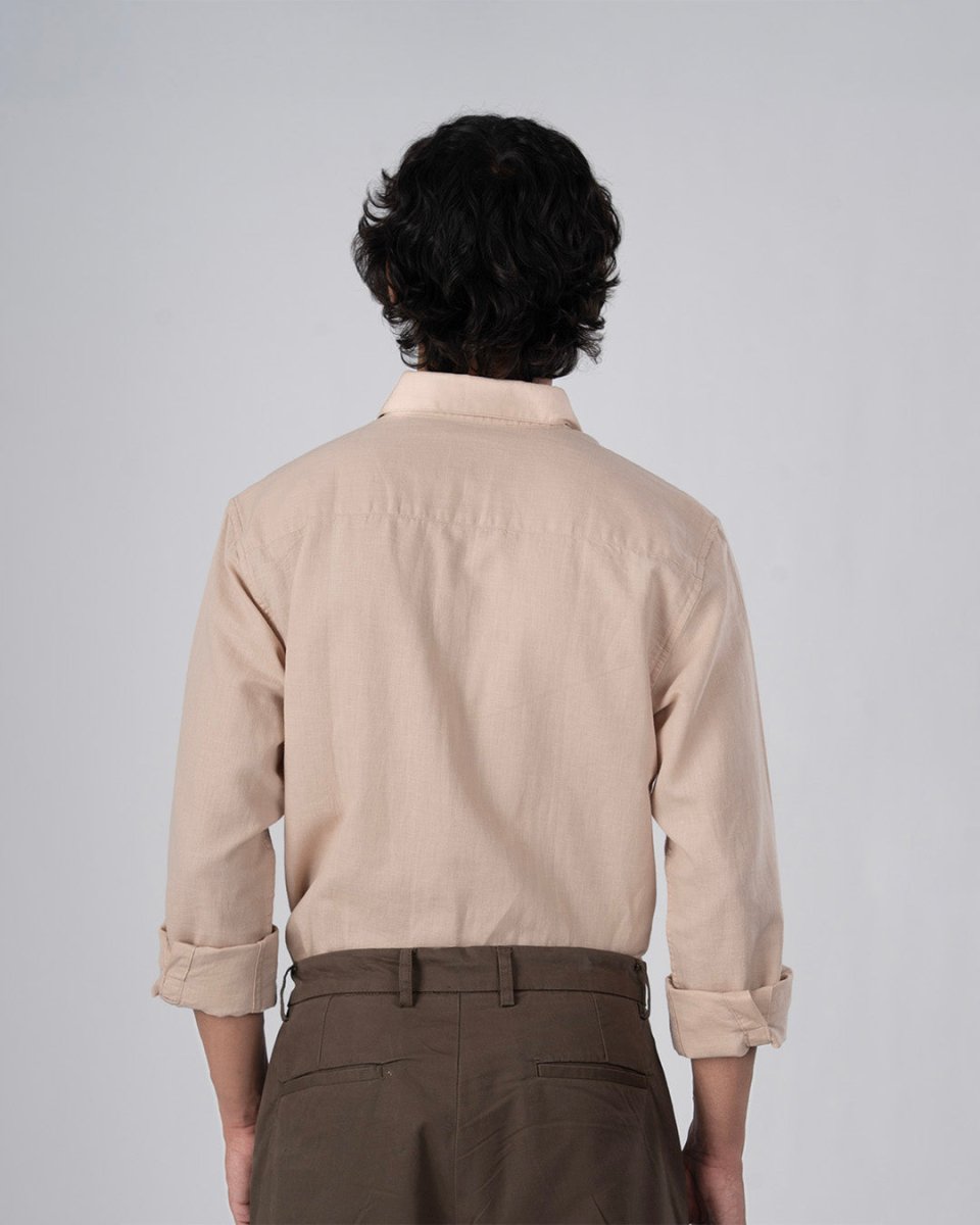 TAILORAEDGE Classic Fused Linen Shirt In Beige