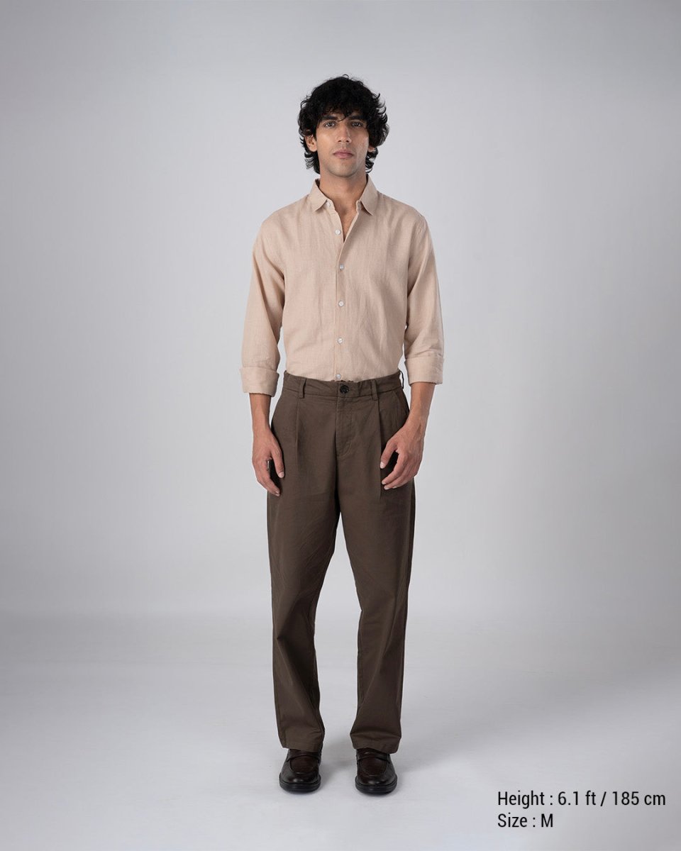 TAILORAEDGE Classic Fused Linen Shirt In Beige