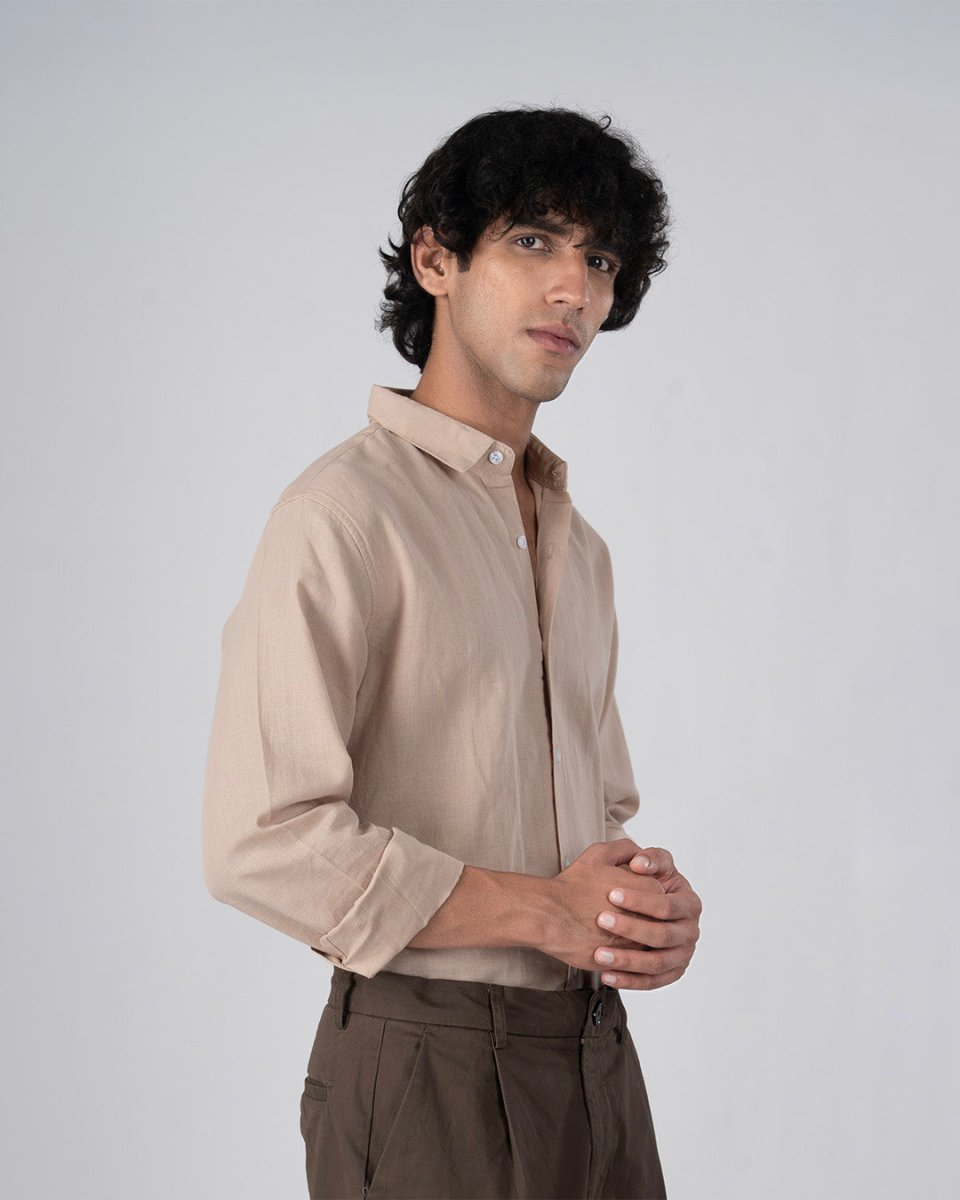 TAILORAEDGE Classic Fused Linen Shirt In Beige