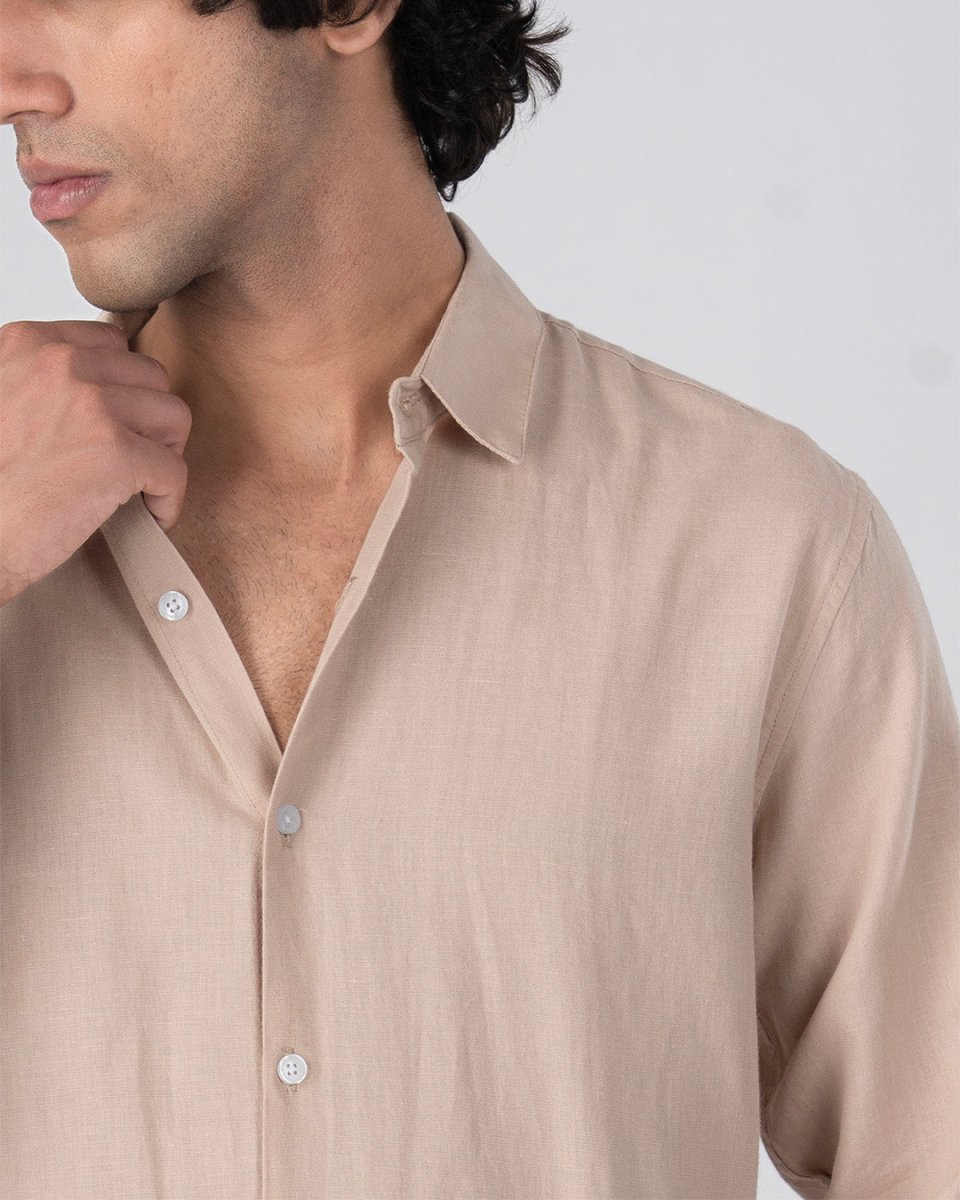 TAILORAEDGE Classic Fused Linen Shirt In Beige