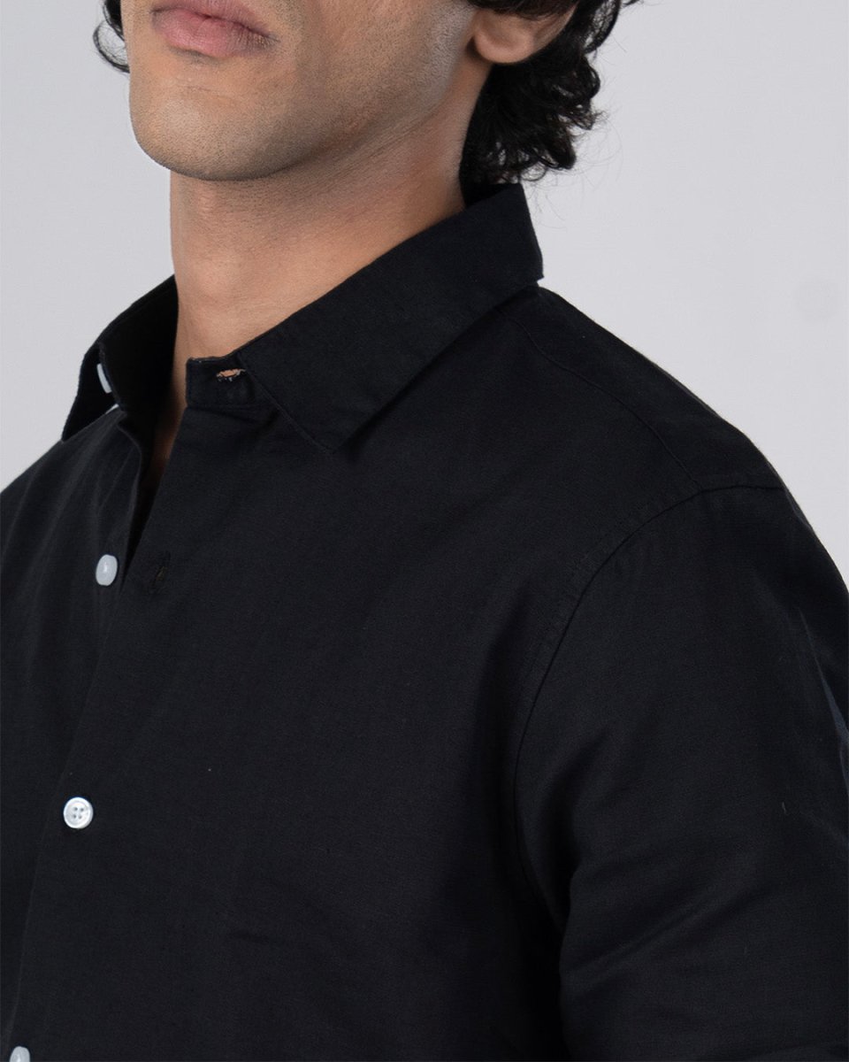 TAILORAEDGE Classic Fused Linen Shirt In Black