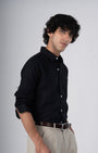 TAILORAEDGE Classic Fused Linen Shirt In Black