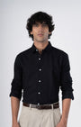 TAILORAEDGE Classic Fused Linen Shirt In Black