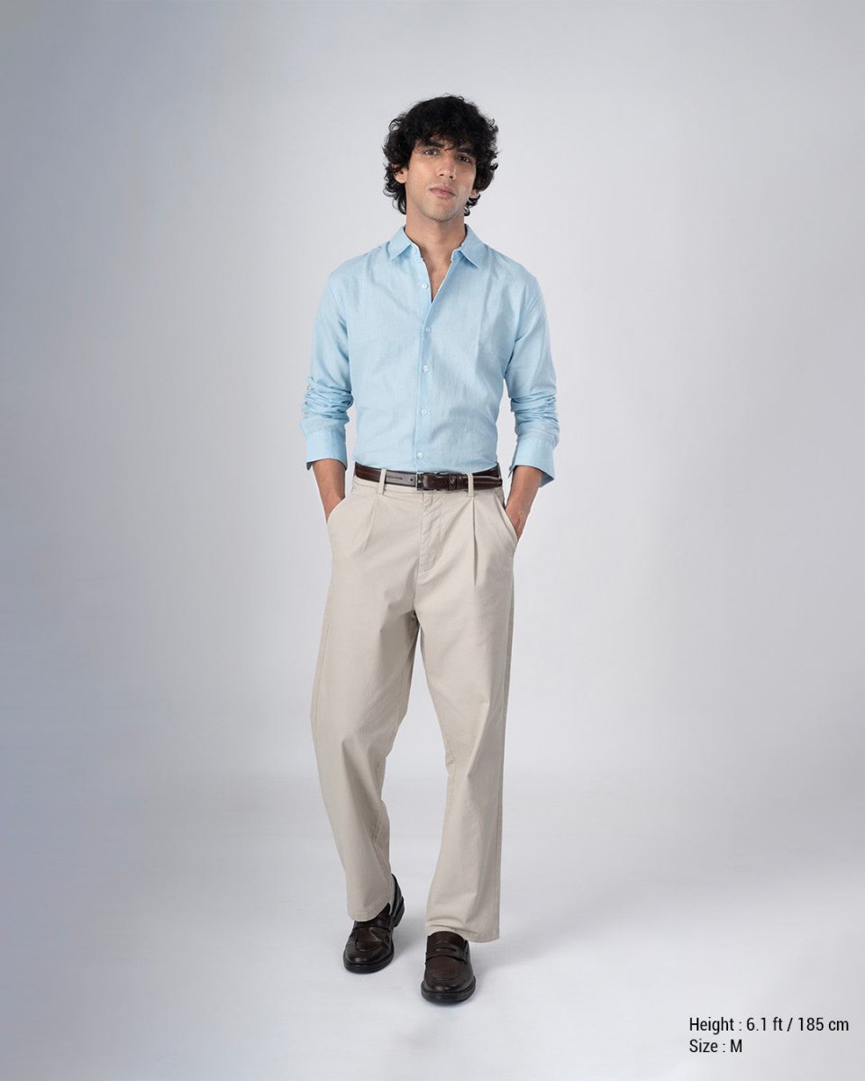 TAILORAEDGE Classic Fused Linen Shirt In Blue
