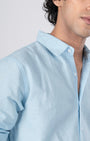 TAILORAEDGE Classic Fused Linen Shirt In Blue