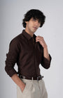 TAILORAEDGE Classic Fused Linen Shirt In Brown