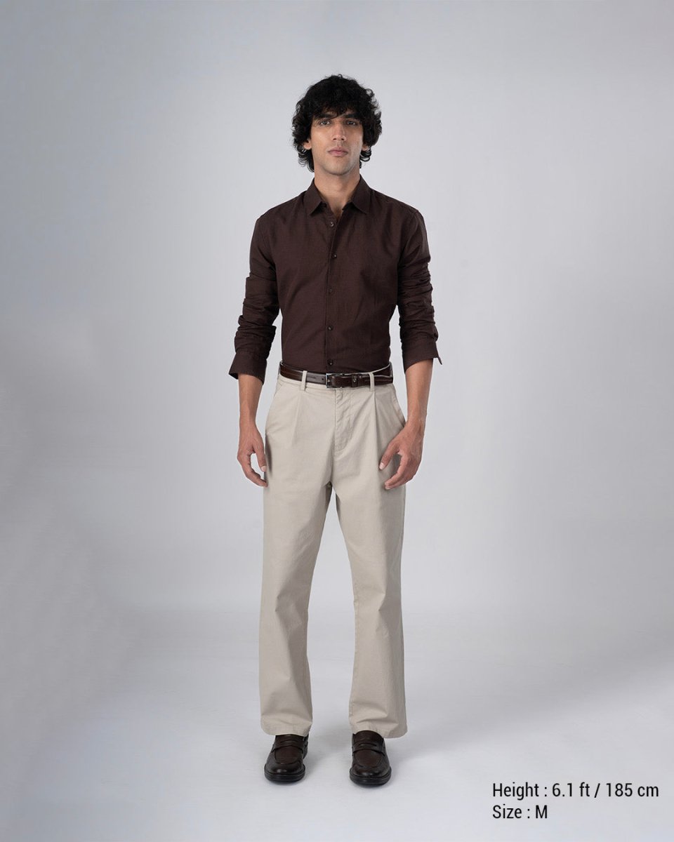 TAILORAEDGE Classic Fused Linen Shirt In Brown