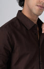 TAILORAEDGE Classic Fused Linen Shirt In Brown