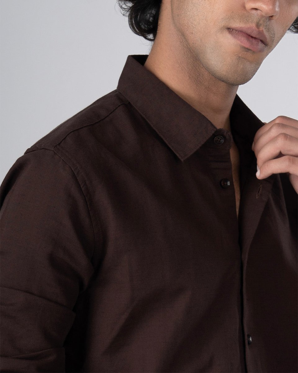 TAILORAEDGE Classic Fused Linen Shirt In Brown