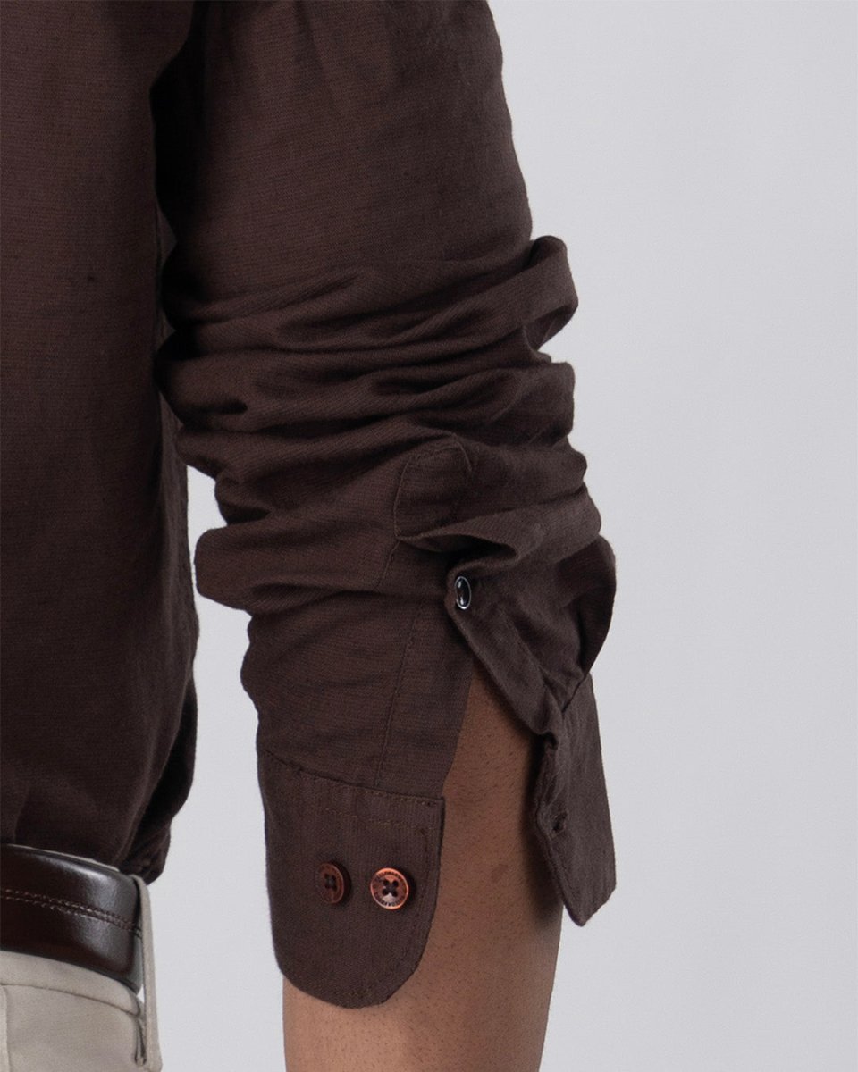 TAILORAEDGE Classic Fused Linen Shirt In Brown