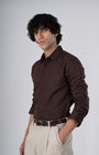TAILORAEDGE Classic Fused Linen Shirt In Brown