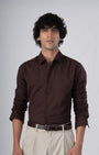 TAILORAEDGE Classic Fused Linen Shirt In Brown