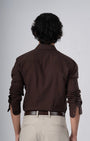 TAILORAEDGE Classic Fused Linen Shirt In Brown