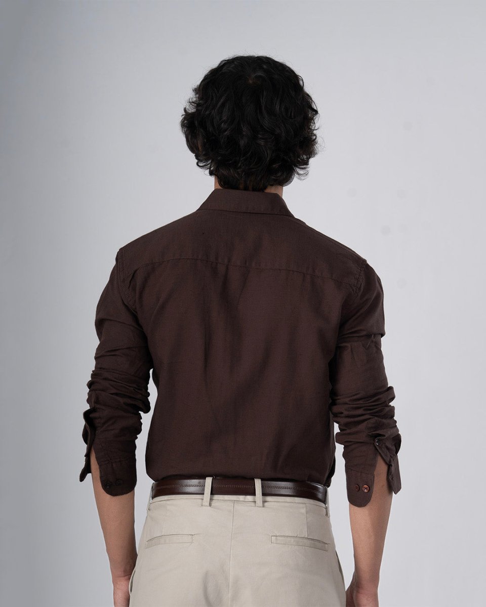 TAILORAEDGE Classic Fused Linen Shirt In Brown