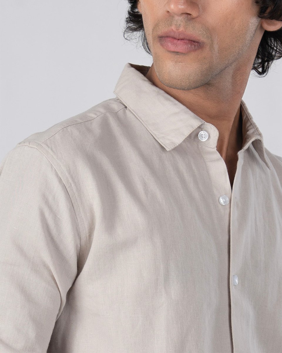 TAILORAEDGE Classic Fused Linen Shirt In Cream