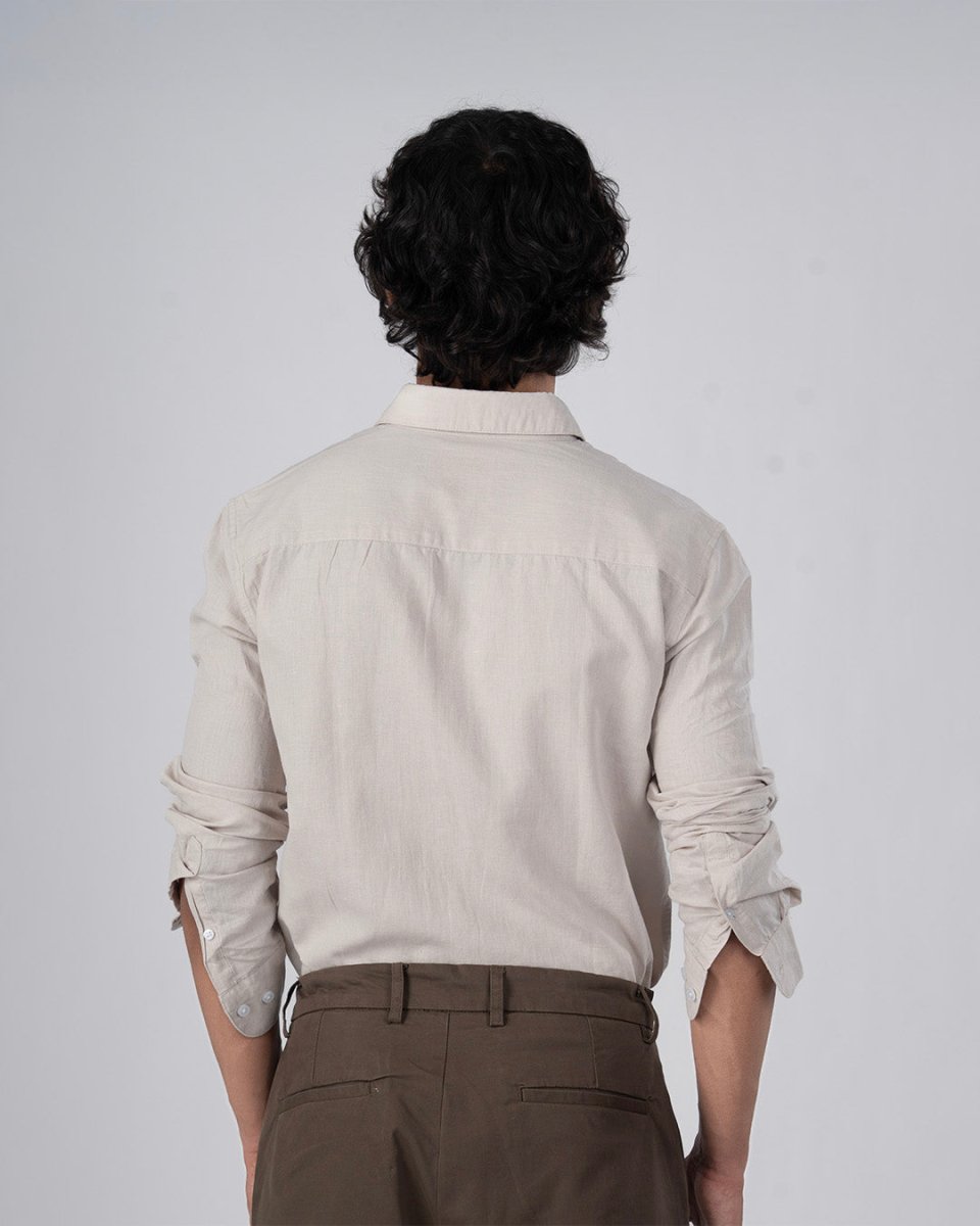 TAILORAEDGE Classic Fused Linen Shirt In Cream