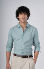 TAILORAEDGE Classic Fused Linen Shirt In Green